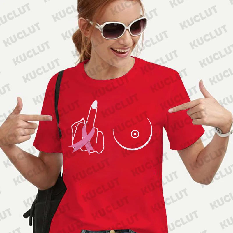 the MIDDLE FINGER - Breast Cancer T-Shirt for Women Clothing Warrior Motivational Shirt