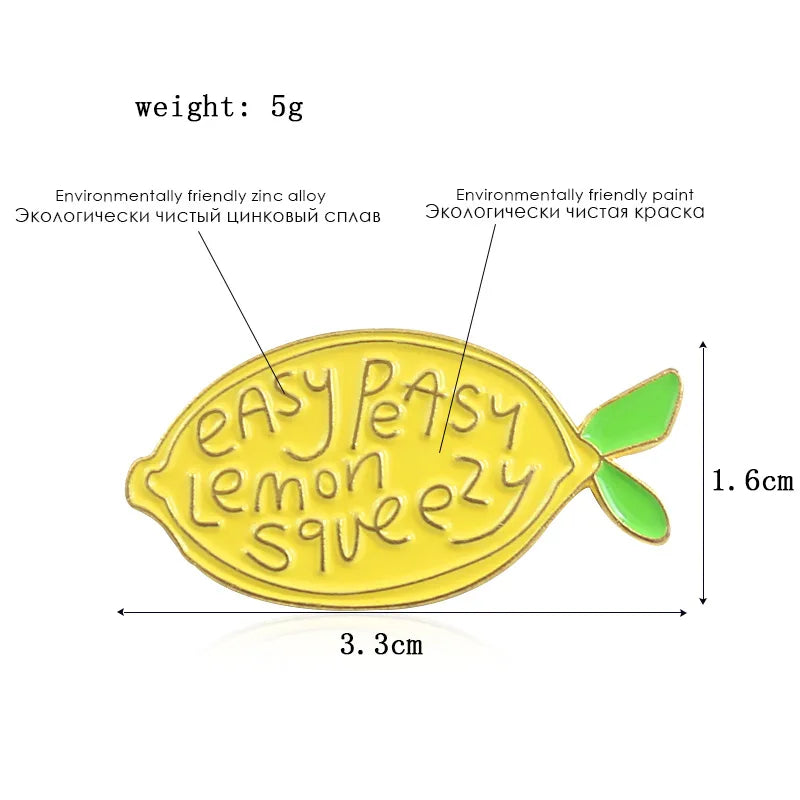 the LEMON SQUEEZY - Yellow Lemon Fruit Cute Kawaii Brooch, Simple Design Brooch Badge Bag/Clothing Accessories Pin