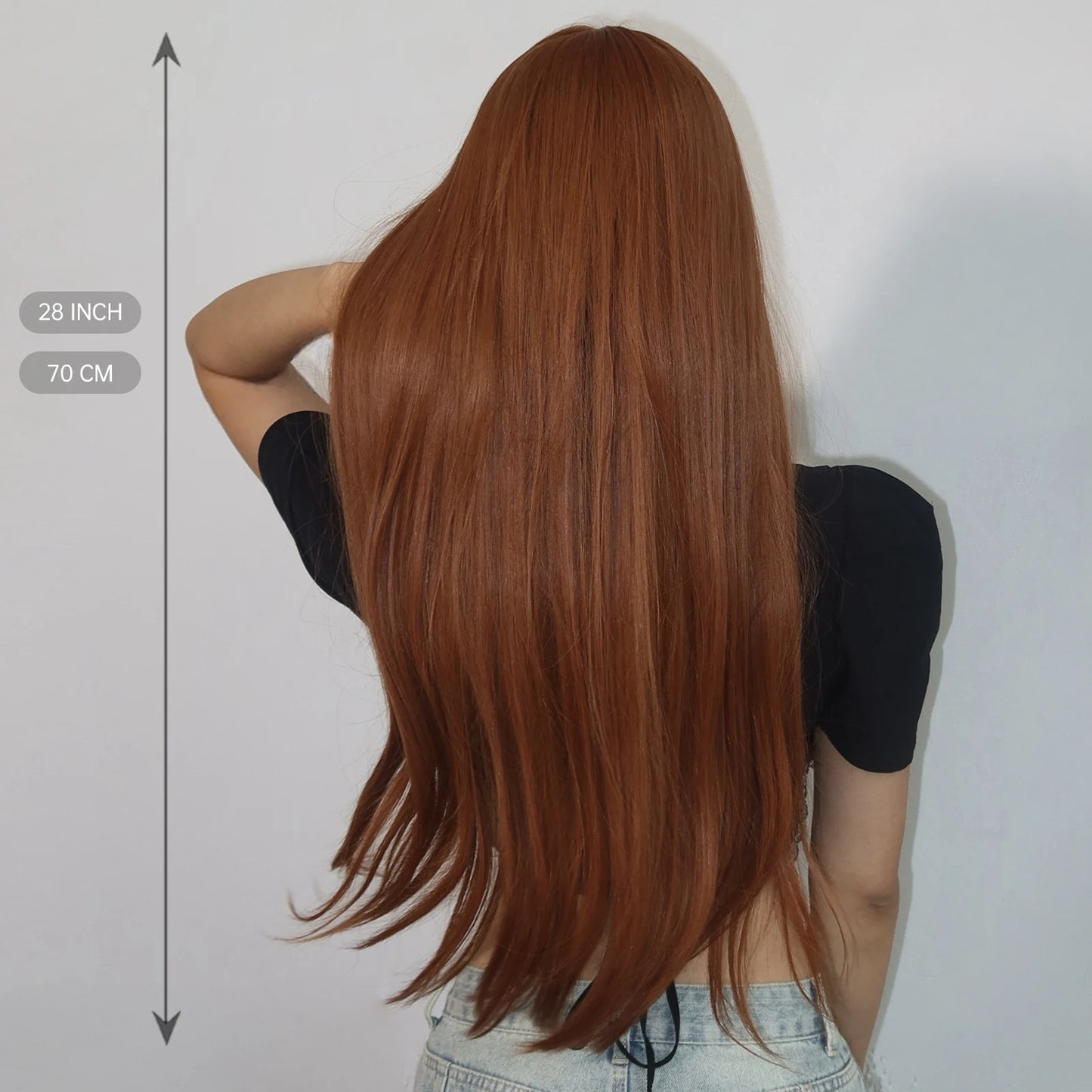 the ANNIE - Copper Ginger Brown Long Straight Wig, Synthetic Women's Wigs Middle Part Cosplay Daily Use Natural Hair Heat Resistant Fibre