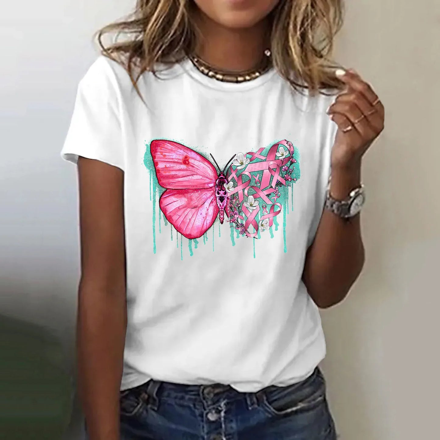 the CANCER CURE CHEERS - Breast Cancer Awareness Women T-Shirt