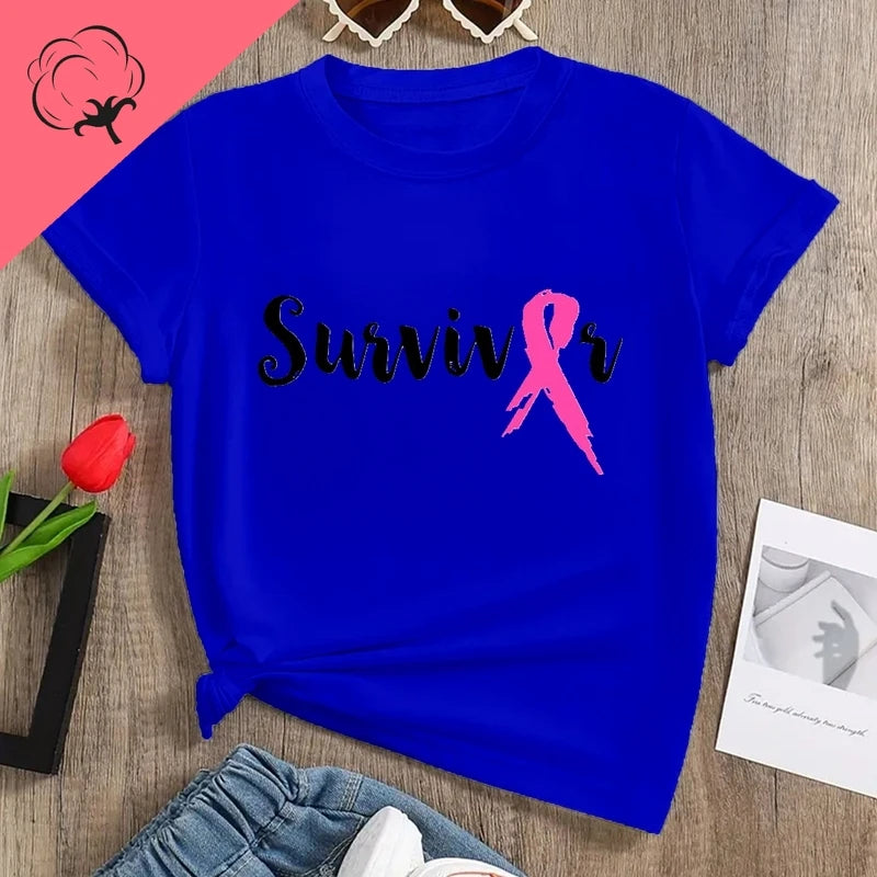 the SURVIVOR - Breast Cancer Awareness Printed T-Shirt Spring/Summer Casual Loose Tops