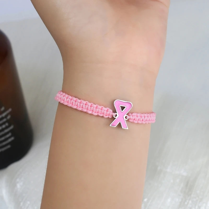 the FRIENDSHIP BRACELET - Pink Ribbon Charm Bracelet Breast Cancers Awareness