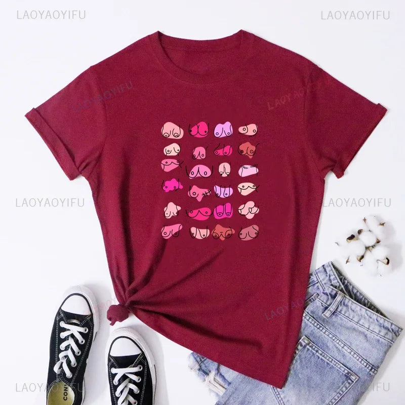 the BODY POSITIVITY - Boobies Shirt Aesthetic Women Body Positivity Graphic Tops
