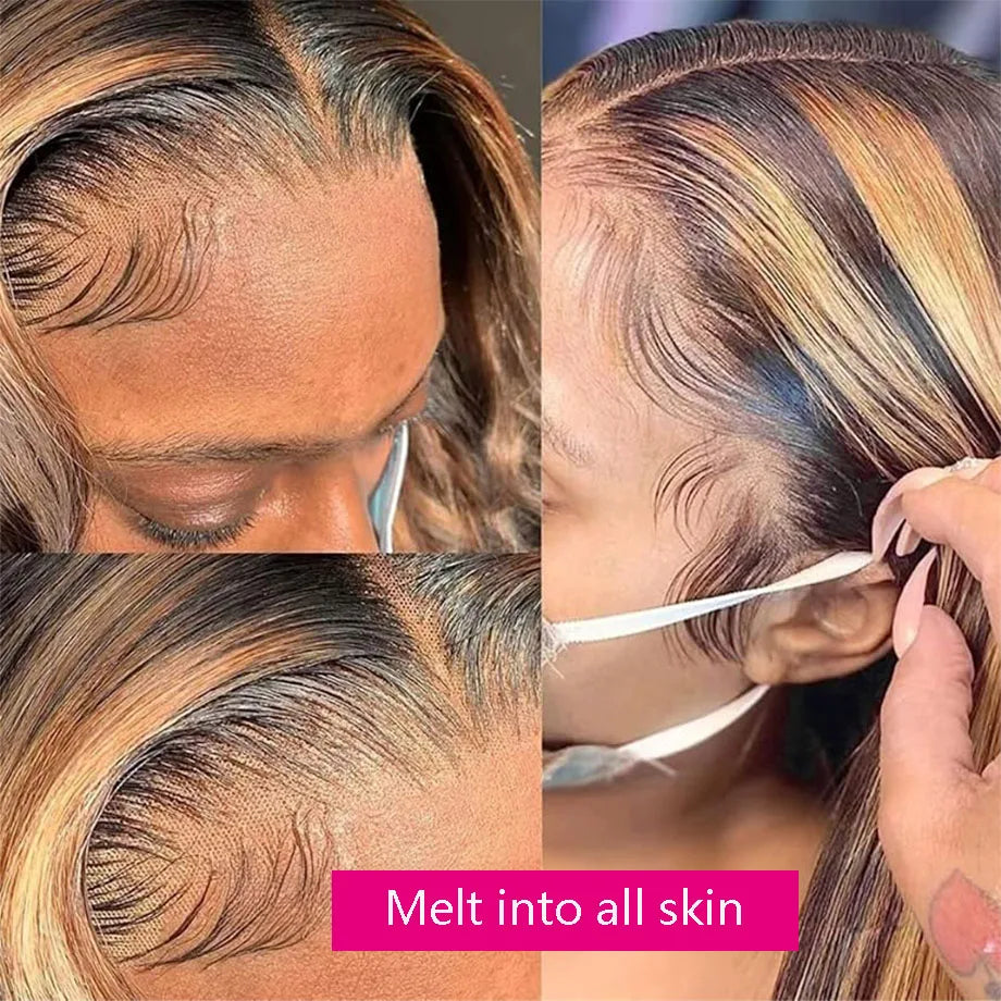 the BEYONCE - Highlight Wig Human Hair Ombre HD Lace Wig, 13x6 Human Hair Deep Wave Frontal Wig, Brazilian 13x4 Water Wave Curly Wigs For Women
