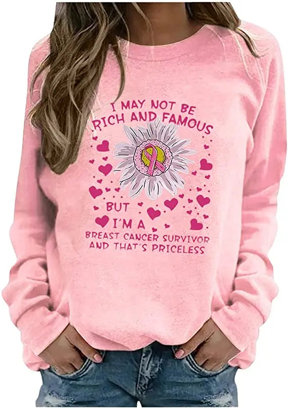 Pink Ribbon Breast Cancer Awareness Long Sleeve Breast Cancer Awareness Shirts for Women Wear Month T-Shirt In October