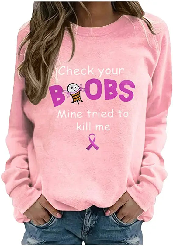 Pink Ribbon Breast Cancer Awareness Long Sleeve Breast Cancer Awareness Shirts for Women Wear Month T-Shirt In October