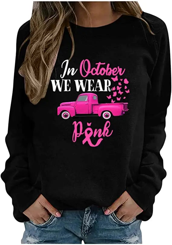 Pink Ribbon Breast Cancer Awareness Long Sleeve Breast Cancer Awareness Shirts for Women Wear Month T-Shirt In October