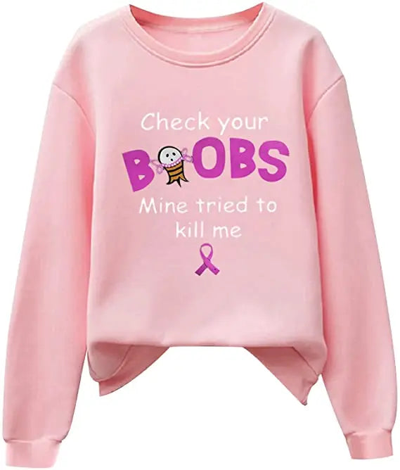 Pink Ribbon Breast Cancer Awareness Long Sleeve Breast Cancer Awareness Shirts for Women Wear Month T-Shirt In October