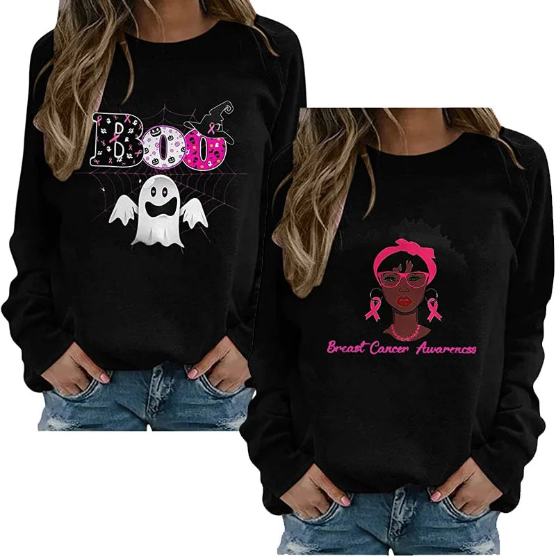Pink Ribbon Breast Cancer Awareness Long Sleeve Breast Cancer Awareness Shirts for Women Wear Month T-Shirt In October