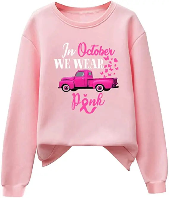 Pink Ribbon Breast Cancer Awareness Long Sleeve Breast Cancer Awareness Shirts for Women Wear Month T-Shirt In October