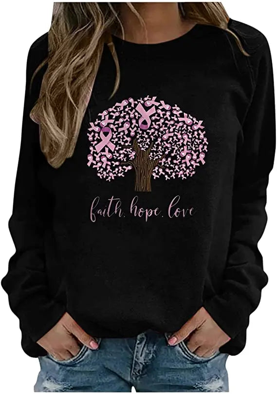 Pink Ribbon Breast Cancer Awareness Long Sleeve Breast Cancer Awareness Shirts for Women Wear Month T-Shirt In October