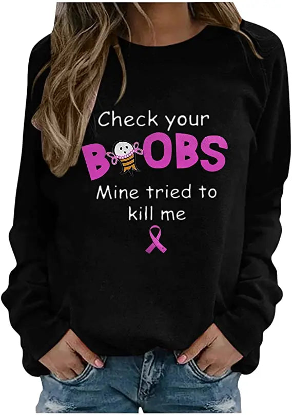 Pink Ribbon Breast Cancer Awareness Long Sleeve Breast Cancer Awareness Shirts for Women Wear Month T-Shirt In October