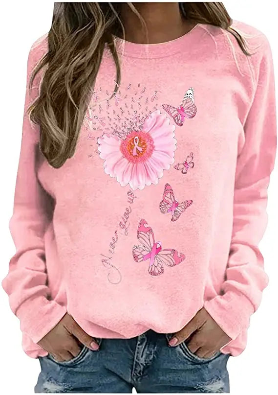 Pink Ribbon Breast Cancer Awareness Long Sleeve Breast Cancer Awareness Shirts for Women Wear Month T-Shirt In October