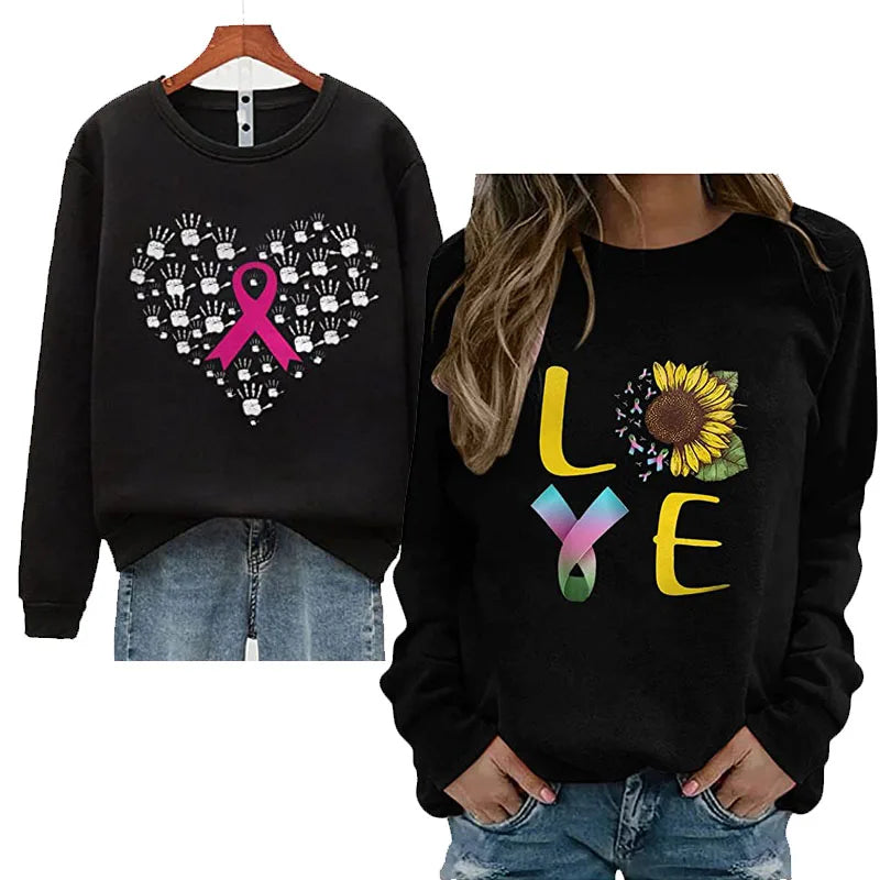 Pink Ribbon Breast Cancer Awareness Long Sleeve Breast Cancer Awareness Shirts for Women Wear Month T-Shirt In October