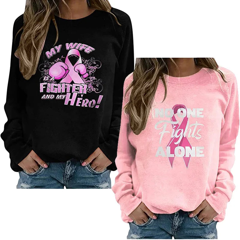 Pink Ribbon Breast Cancer Awareness Long Sleeve Breast Cancer Awareness Shirts for Women Wear Month T-Shirt In October