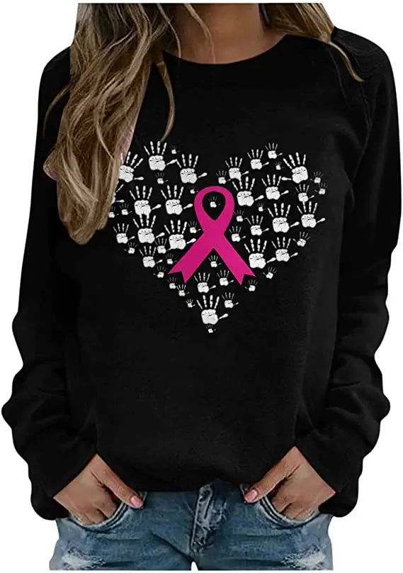 Pink Ribbon Breast Cancer Awareness Long Sleeve Breast Cancer Awareness Shirts for Women Wear Month T-Shirt In October