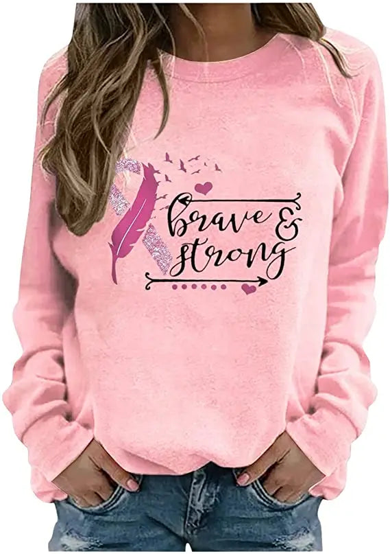 Pink Ribbon Breast Cancer Awareness Long Sleeve Breast Cancer Awareness Shirts for Women Wear Month T-Shirt In October