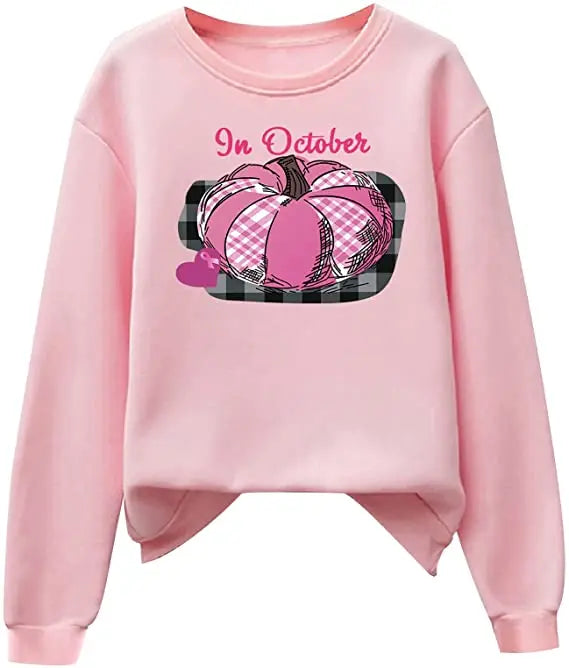 Pink Ribbon Breast Cancer Awareness Long Sleeve Breast Cancer Awareness Shirts for Women Wear Month T-Shirt In October