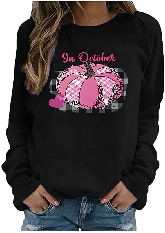 Pink Ribbon Breast Cancer Awareness Long Sleeve Breast Cancer Awareness Shirts for Women Wear Month T-Shirt In October