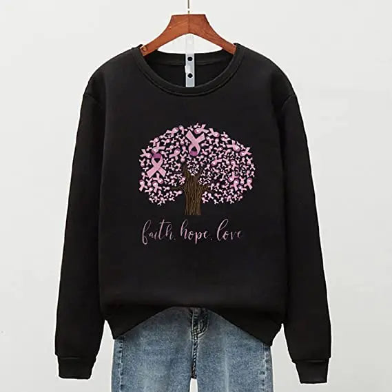 Pink Ribbon Breast Cancer Awareness Long Sleeve Breast Cancer Awareness Shirts for Women Wear Month T-Shirt In October