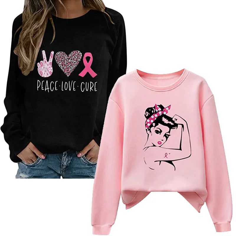 Pink Ribbon Breast Cancer Awareness Long Sleeve Breast Cancer Awareness Shirts for Women Wear Month T-Shirt In October