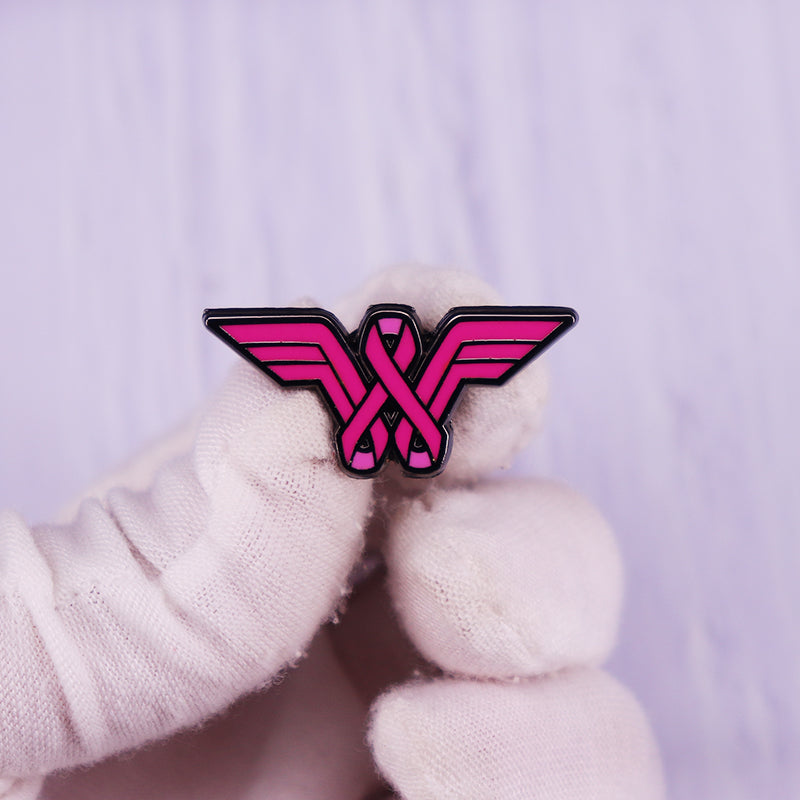 the WARRIOR WOMAN - Pink Ribbon Breast Cancer Awareness Enamel Pin Brooch/Badge