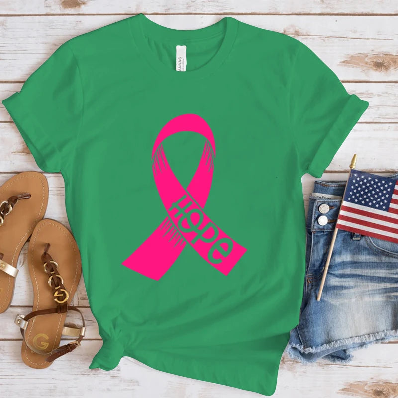 Breast Cancer Awareness Hope Print Short Sleeve T Shirts Women Shirts Summer Short Sleeved Male T-Shirts Comfy Soft Shirts Loose
