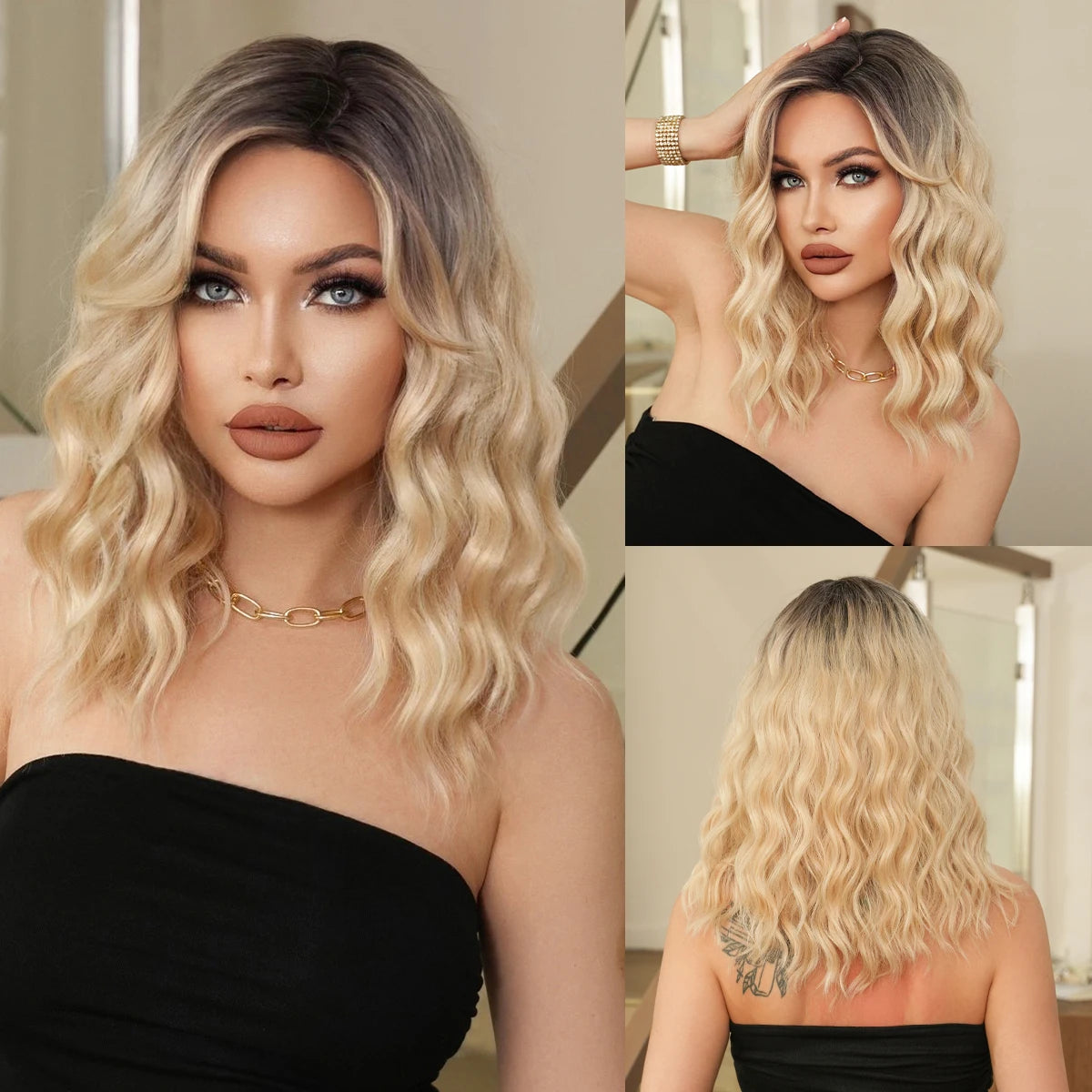 the GODDESS - Long Wavy Grey Purple Wig for Women, Cosplay Daily Party Overhead Dyeing Wavy Synthetic Heat-Resistant Wigs