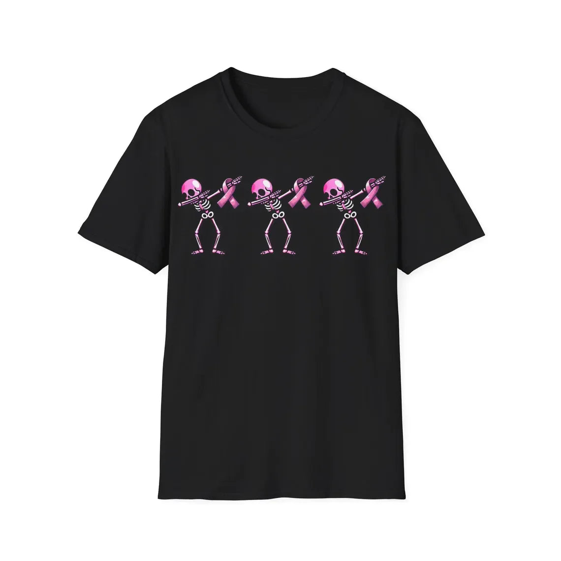 October Pink Ribbon T-Shirt Breast Cancer Awareness, Halloween Skeleton Graphic T-shirt, Short Sleeve Crew Neck Casual Top