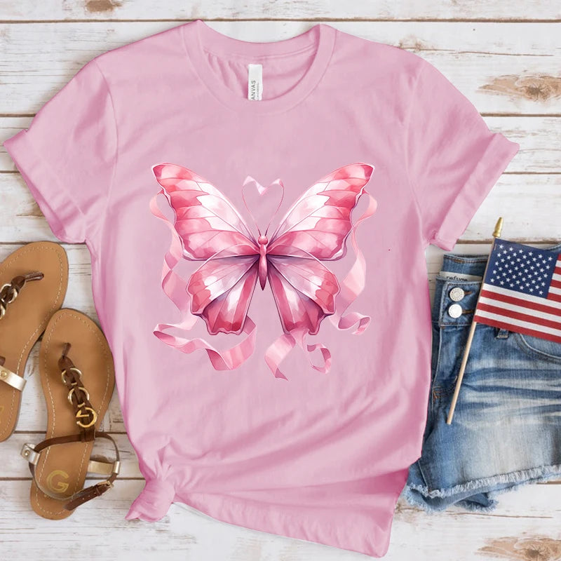the BUTTERFLY RIBBON - Breast Cancer Awareness Butterfly Print T-Shirts