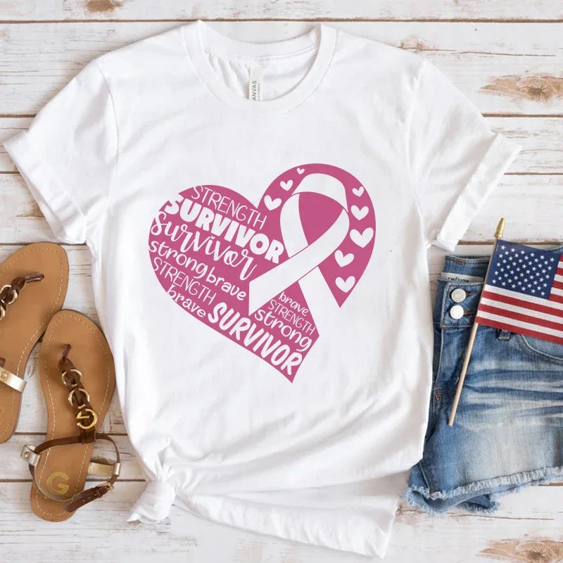 Breast Cancer Awareness Love Printed Women's Summer T-shirt Top Short Sleeved Round Neck Casual Women's Tshirt Clothing