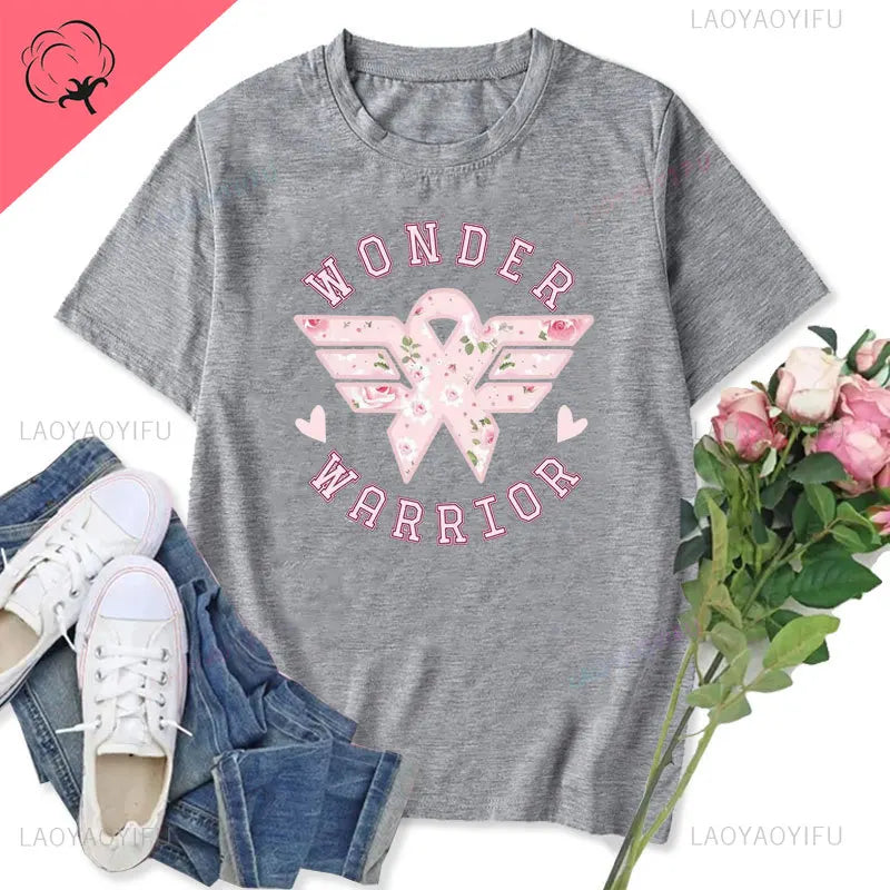 Funny in October We Wear Pink Graphic T Shirts Coquette Pink Breast Cancer Awareness Women T-shirt Wonder Warrior Fighter Tees