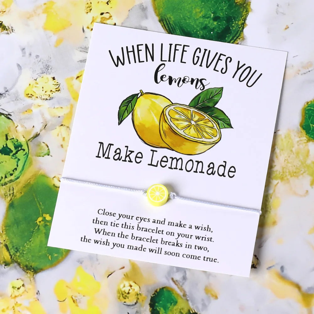 the LEMON WISH - Lemon Wish Bracelet, Bohemian Lemon Slice Fruit Charm Beaded Bracelet for Women, Friendship Jewelry Motivational Gift