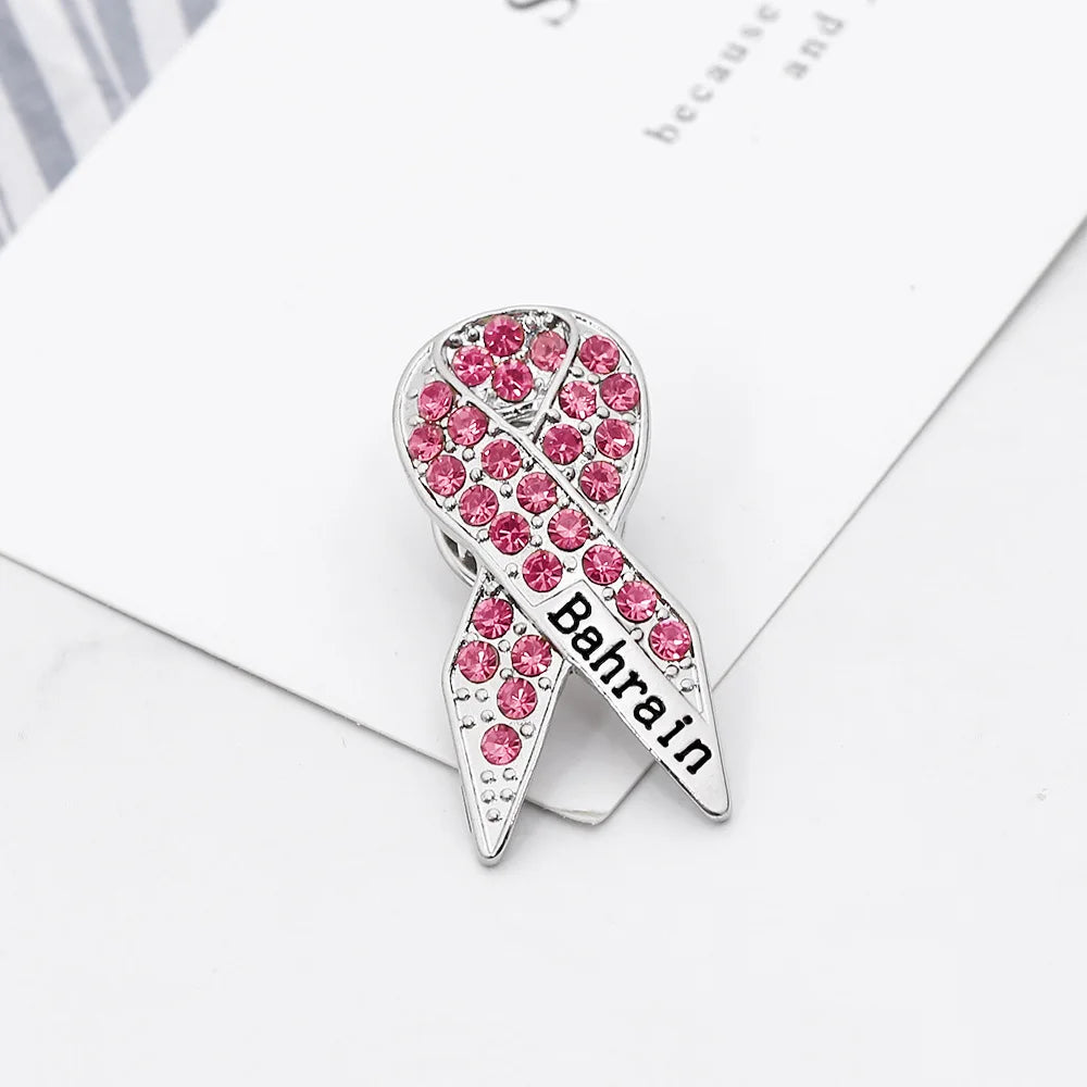 Breast Cancer Awareness Jewelry Pink Ribbon Rhinestone Brooches Women's Metal Badge Pins Fundraisers Events Gift
