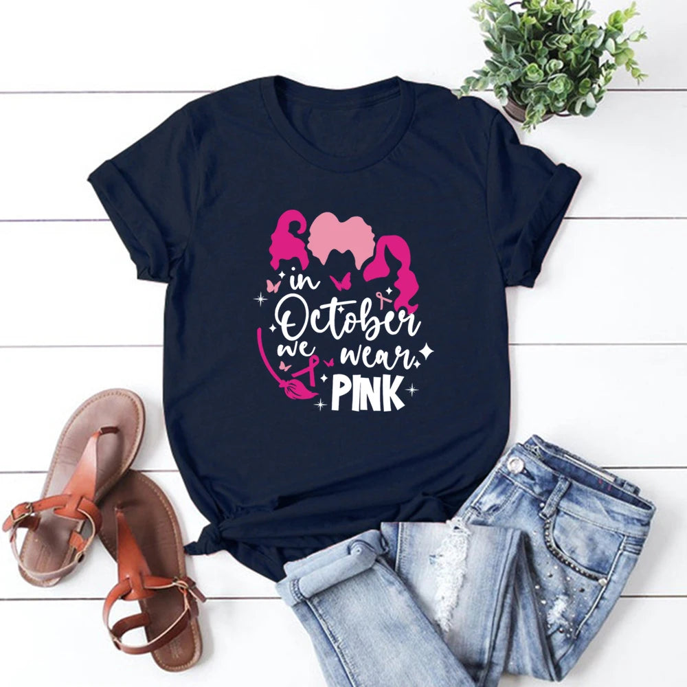 the HOCUS POCUS PINK OCTOBER - In October We Wear Pink T-Shirt Breast Cancer Awareness Sanderson Sister Pink October Breast Cancer Tops