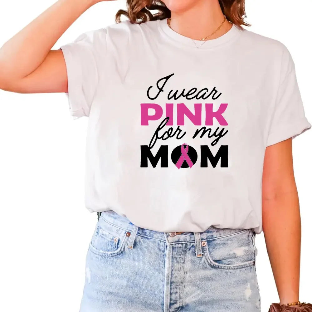 Ribbon Print Breast Cancer Awareness Shirts Cancer Survivor Shirt Pink Ribbon Shirt Breast Cancer Awareness Gift Tees Cotton Tee