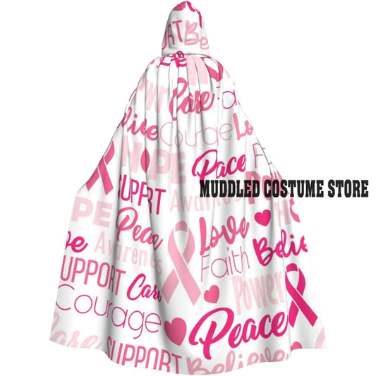 Breast Cancer Pink Ribbons Awareness Halloween Costumes Unisex Adults Hooded Cosplay Costume Robe Cloak
