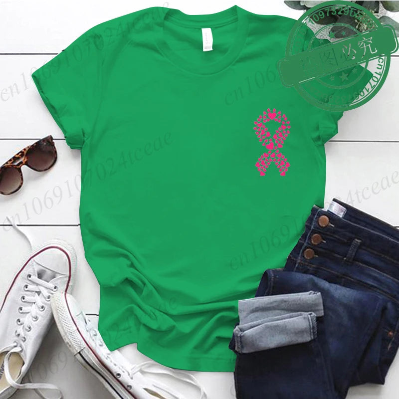 Breast Cancer Awareness Printed Women T-shirt Short Sleeve Pink Clothes Tops Breast Cancer Survivor Tee Shirt Clothing for Woman