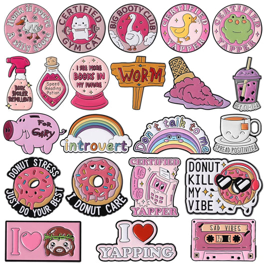 the PINK LADY - Cartoon Pink Cat Enamel Pins Custom Certified GYM Cat, Big Booty Club Brooch Cute Spray Rainbow Doughnut Lapel Badges Jewelry