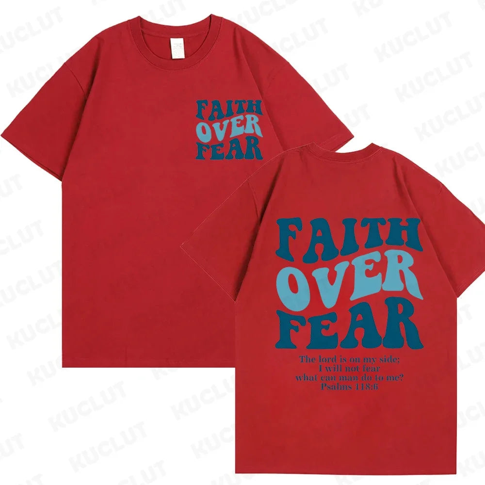 the FAITH OVER FEAR - Christian Women T-Shirts, Christian Clothes, Jesus Fashion Trendy T-Shirts Bible Verse Sportwear Aesthetic Clothes