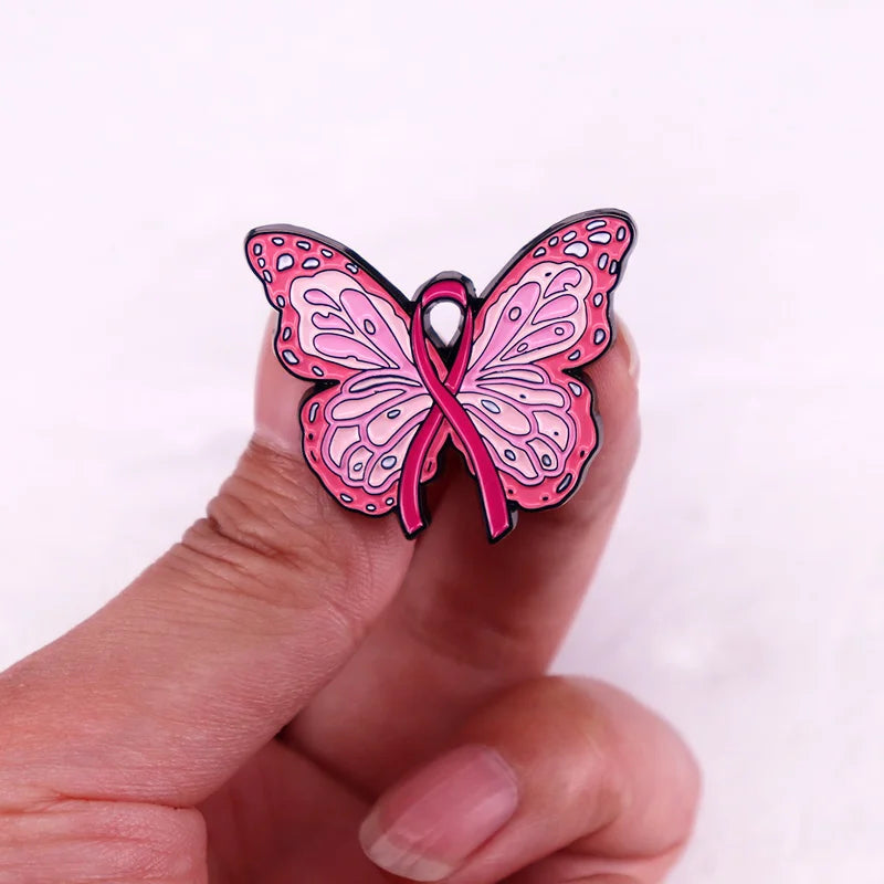 the PINK BUTTERFLY - Breast Cancer Awareness Butterfly Pink Ribbon Enamel Pin/Brooch