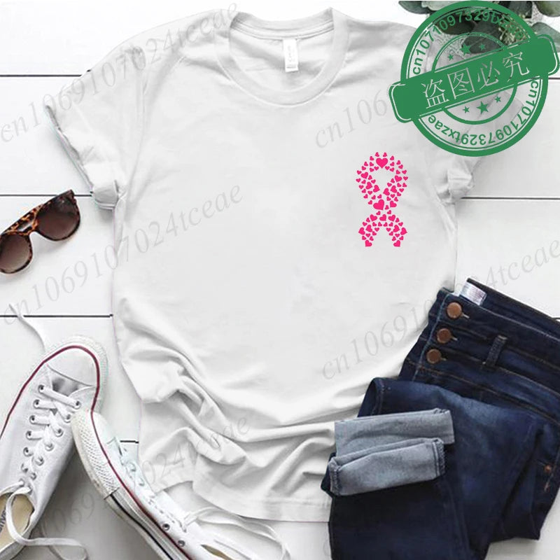 Breast Cancer Awareness Printed Women T-shirt Short Sleeve Pink Clothes Tops Breast Cancer Survivor Tee Shirt Clothing for Woman