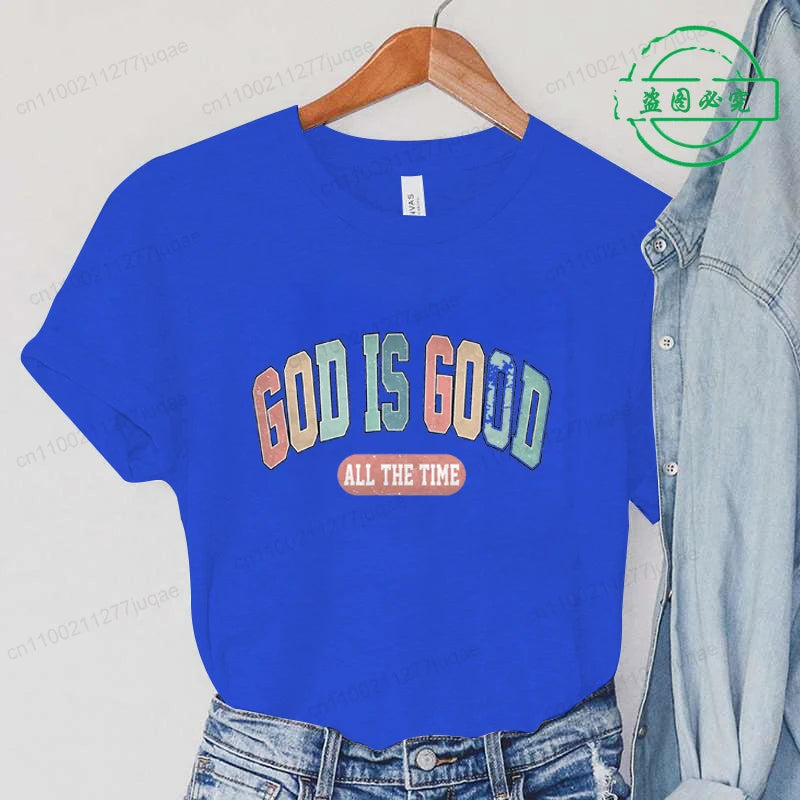 the GOD IS GOOD - God Is Good All the Time Print T-Shirts, Women Summer T Shirt Bible Verse Funny Tops Tee, Christian Jesus Female Casual Clothing