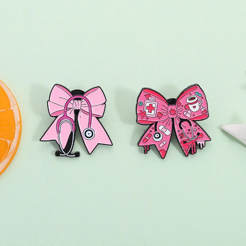 Pink Bow Stethoscope Enamel Pin Doctors Nurses Medical Series Brooches Lapel Backpack Badge Jewelry Accessories For Friends