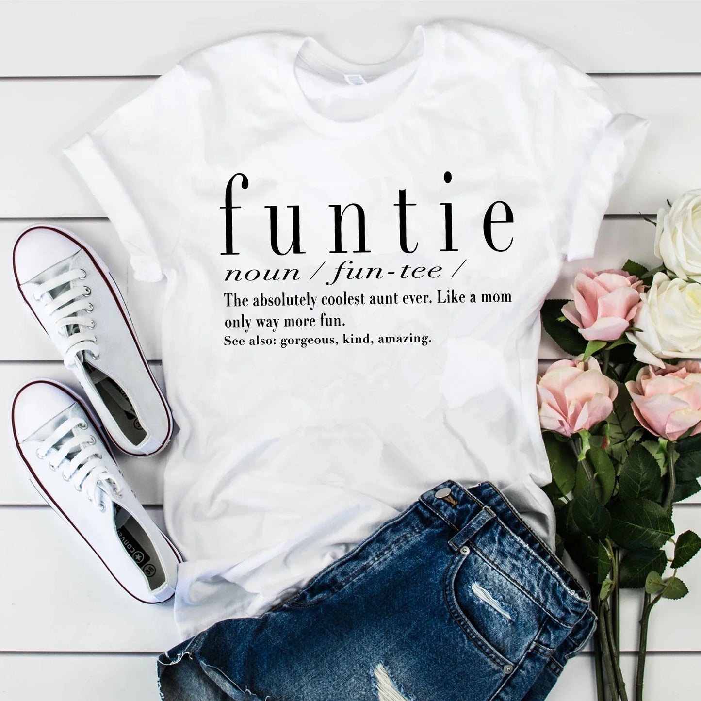 the FUNTIE - Funny Aunt T-Shirt. Cute Auntie Tees, Best Aunt Ever Sayings Graphic Tee, Aunt Gift Women Casual T-shirt Tops