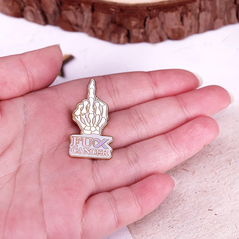 Cancer Awareness Ribbon Badge Mental Health Enamel Pin Skull Hand Brooch Fashion Creative Jewelry Accessory