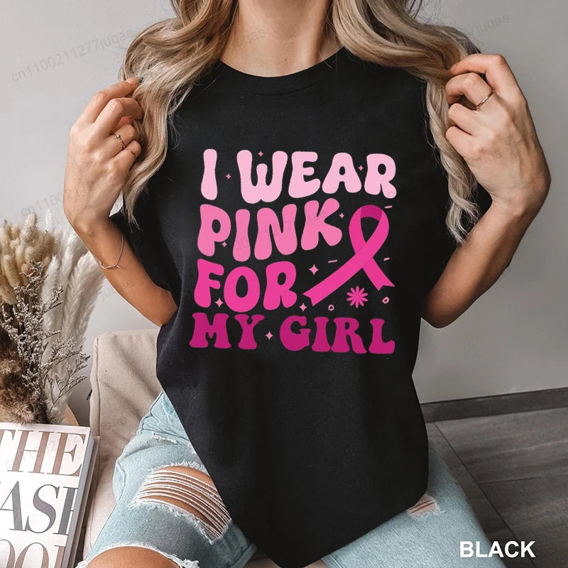 Breast Cancer Awareness Shirt for Women Pink Ribbon Support Tee Shirts Funny Casual T-Shirt Oversized TShirts Clothing Tops Tees