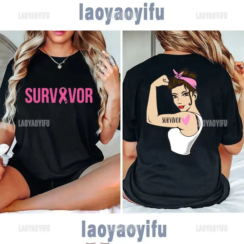 Pink Ribbon Woman Tshirt  Breast Cancer Awareness Go Pink for October Inspirational Quote FIGHT Survivor Gifts Graphic T Shirts