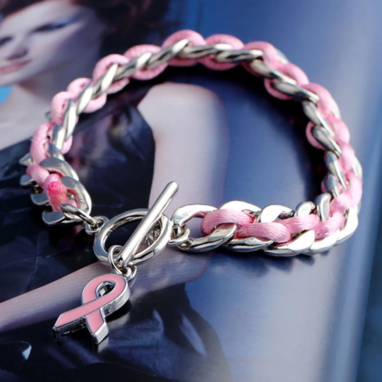 the PINK CHAIN - Pink Ribbon Breast Bracelet Rope, Pink Gift Breast Bracelet Love Ribbon Rope Bracelets
