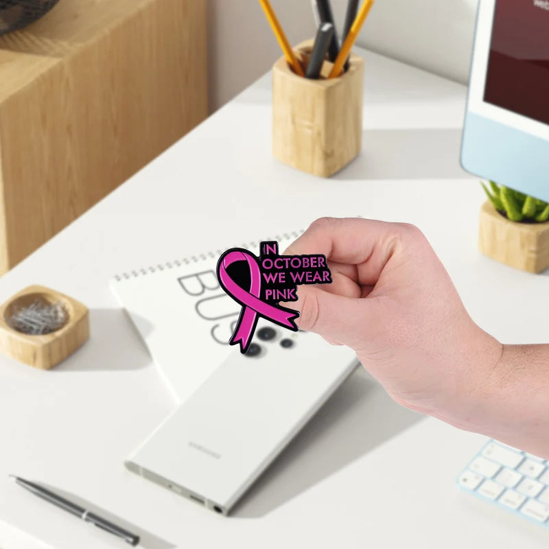 Breast Cancer Awareness Brooch Pink Ribbon Enamel Pin In October We Wear Pink Backpacks Hats Jeans Decorative